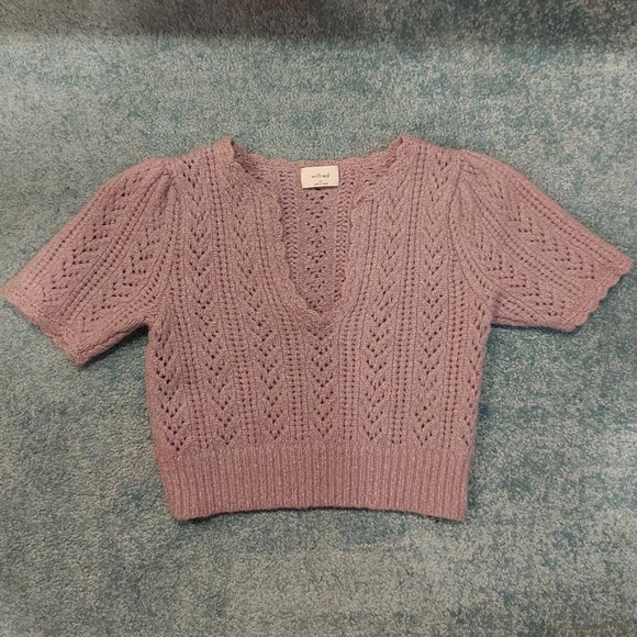 Aritzia Crochet V-Neck Sweater in XS Lilac - Picture 3 of 3